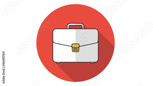Professional briefcase icon inside red circle symbolizing business work career and executive management roles in corporate world.