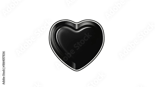 Glossy black heart shape with silver outline on a clean white background, symbolizing love and elegance.