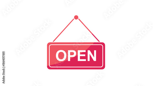 Hanging red open sign for retail shops and businesses welcoming customers to enter the establishment during operating hours.