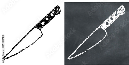 Chalk handdrawn knife vector for butcher shops. Ideal for cutting tools, culinary schools, chef icons, and restaurant blackboard decorations.