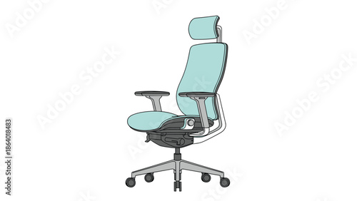 Modern ergonomic office chair with adjustable features for comfortable work environment and back support in professional office.