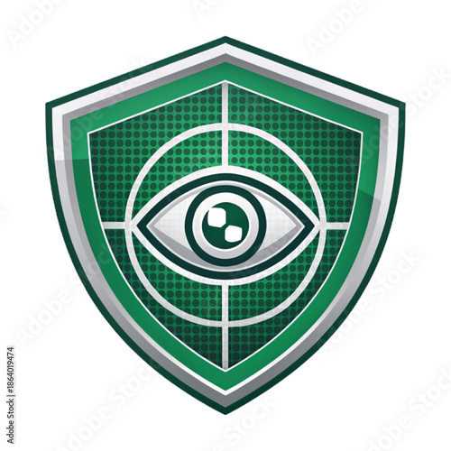 Flat Vector Scanning Grid Eye Badge with Green Silver Esports Logo