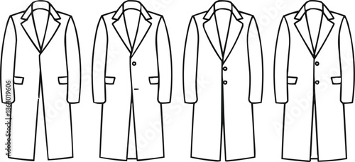 Men’s Classic Overcoat Line Art Icons Fashion Apparel Outline Collection
