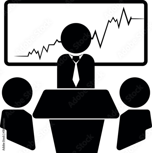 Simple black and white meeting icon in flat vector style. Team discussion and collaboration symbol isolated on white background, suitable for business, office communication, teamwork, and user interfa