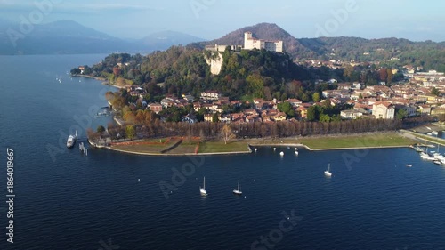 Aerial view of the Rocca di Angera, Italy