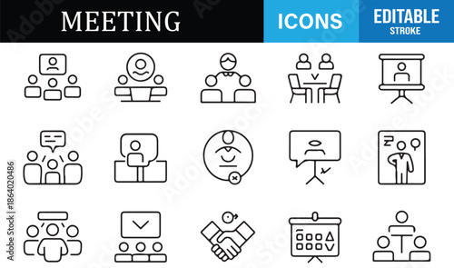 Team collaboration and business meeting outline icons