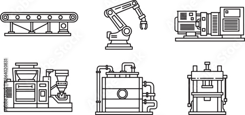 Precision and innovation come together in this detailed graphic. Showcasing an array of industrial machinery in monochrome, it's a celebration of engineering and technology.