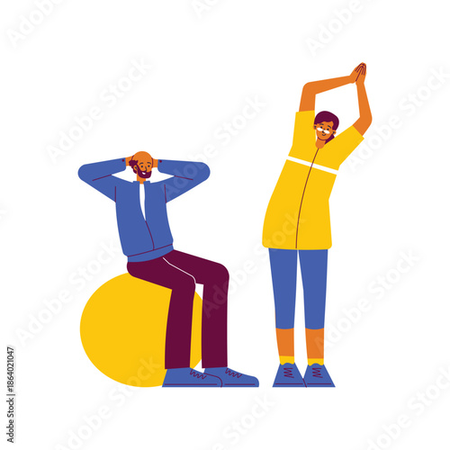Two Men Exercising and Stretching for Health and Wellness.
