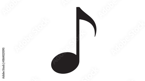 Minimalist black eighth note icon on white background in bold flat vector style, clean music symbol for apps, posters, sheet music graphics