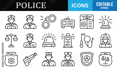 Public security and justice outline icons collection