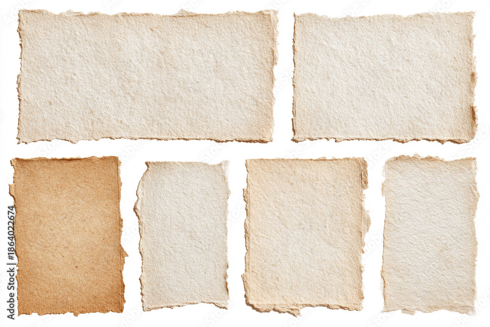 Fototapeta premium Realistic rough-edged scrapbook note scraps isolated on white background,