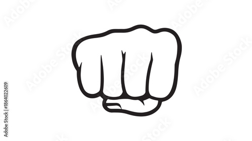 Black line art clenched fist vector illustration with outline, minimalist silhouette symbol of strength and solidarity for protest and empowerment