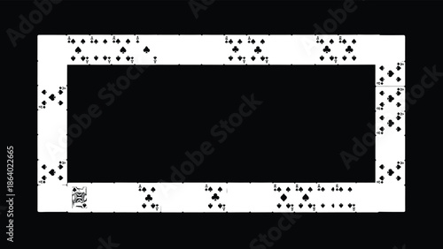 White playing cards rectangular frame border with ace of spades symbols on black background for casino poker gambling design vector.