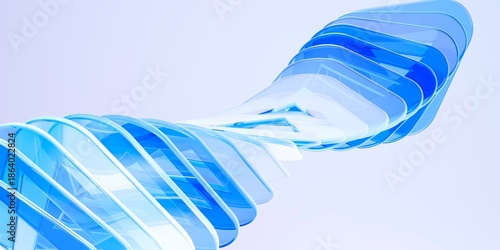 Canvas Print Abstract blue glass twisted wave structure with smooth transparency and depth, 3