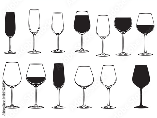 Collection of Wine Glasses in Various Shapes and Styles