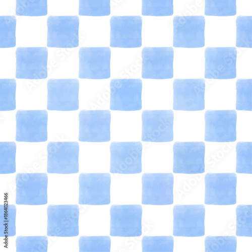 Cute blue pastel checkerboard with rounded squares seamless watercolor pattern