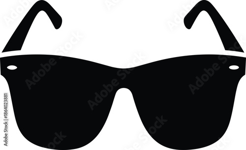 Black sunglasses silhouette icon featuring minimalist eyewear design, summer fashion accessory, UV protection concept isolated on white background