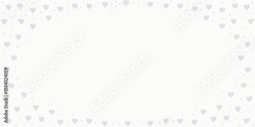 Soft white heart border frame on light background. Minimal romantic pattern creating gentle decoration and copy space. Elegant love themed design for cards and invitations. 