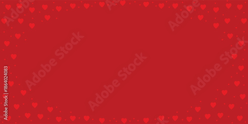 Red heart border frame on vibrant background. Romantic love pattern creating bold decoration and clear copy space. Festive valentine themed design for cards and invitations. 