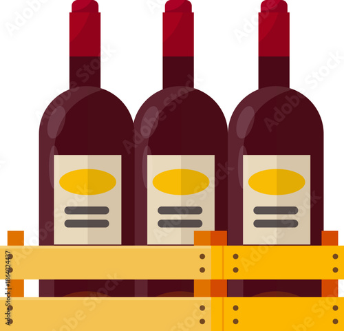 Vector Alcohol Bottle and Beverage Crate Icon Set - Beer Wine and Spirits Flat Illustration