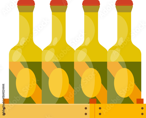 Vector Alcohol Bottle and Beverage Crate Icon Set - Beer Wine and Spirits Flat Illustration