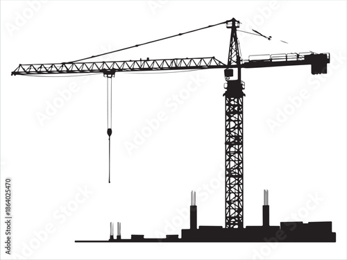 Construction Crane Silhouette at Building Site Illustration