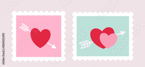 Set of Cute Valentine's Day stamp flat vector illustration.
Transparent background.