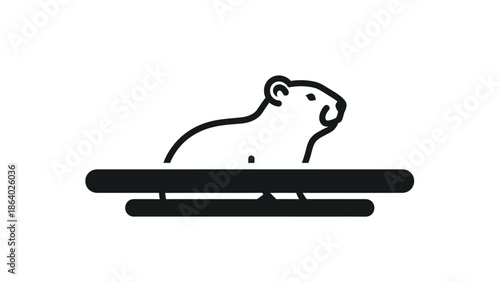 Minimalist outline illustration of a small rodent or groundhog peeking over a surface, in black and white.