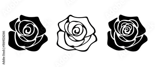 Trio of stylized rose silhouettes in line artSpectraGAN Vector