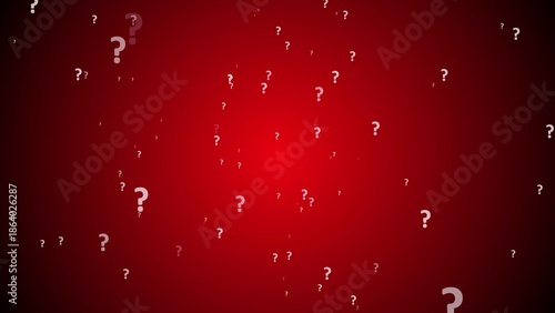 Numerous white question marks floating on a red gradient background query confusion