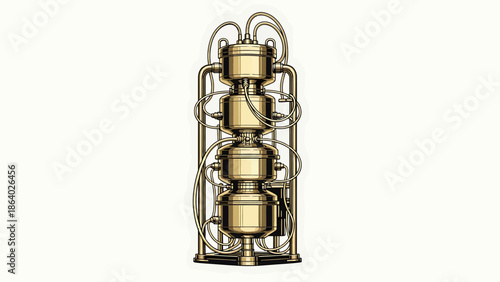 Intricate Steampunk Apparatus Detailed Vintage-Style Industrial Science Machine Illustration
