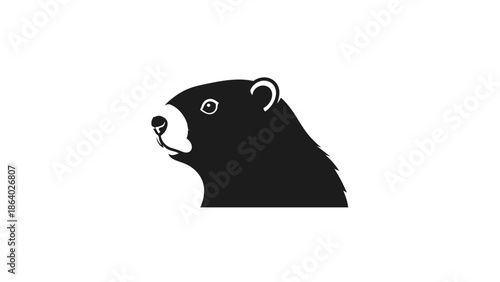 Stylized black and white illustration of a groundhog head in profile, simple vector art for a logo or icon.