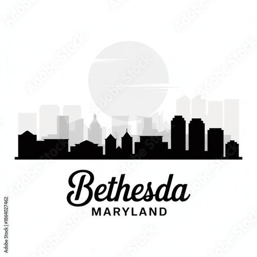 Canvastavla Bethesda Maryland Skyline Silhouette — A Modern Suburban City Near Washington, D