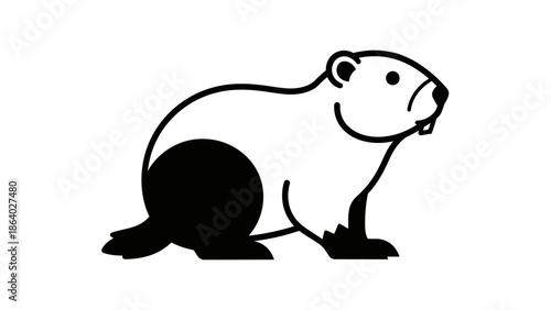 Simple Black and White Illustration of a Beaver on a White Background.