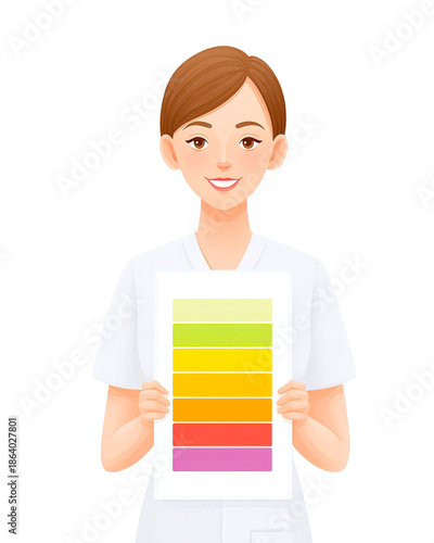 Color scale isolated on transparent background, color scale chart held by woman for rating system design, color scale illustration for feedback, evaluation, UI infographic and presentation use
