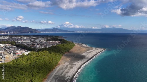 Drone Push-In Over Miho no Matsubara Toward Mount Fuji, Shizuoka, Japan