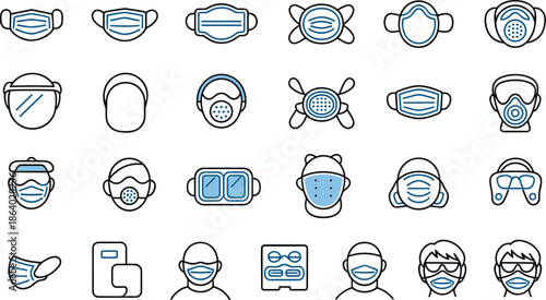 Face Mask and Protection Icons Medical Surgical Respirator Goggles medical mask surgical mask