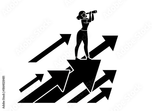 Ambitious Leader Standing on Upward Growth ArrowsSpectraGAN Vector
