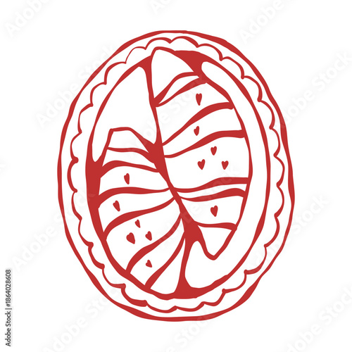 French croissants on a plate (top view). Pastries isolated on white background. Vector outline illustration of a sweet dessert. Romantic breakfast.