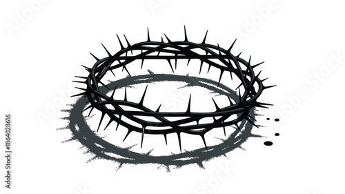 Dark thorny crown of thorns with a subtle shadow representing suffering and sacrifice on white