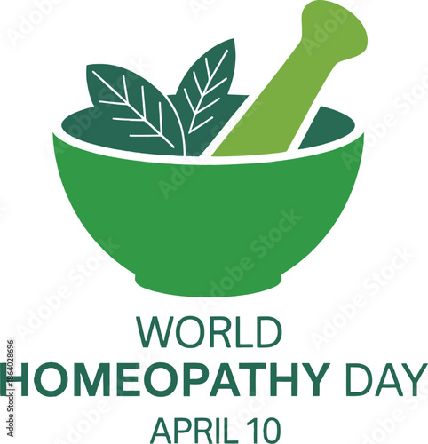 Green Mortar and Pestle with Leaves for Homeopathy Day