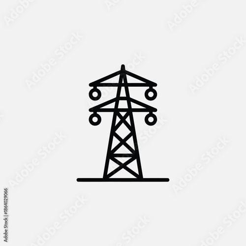 Simple black outline of a high voltage electricity pylon against white background