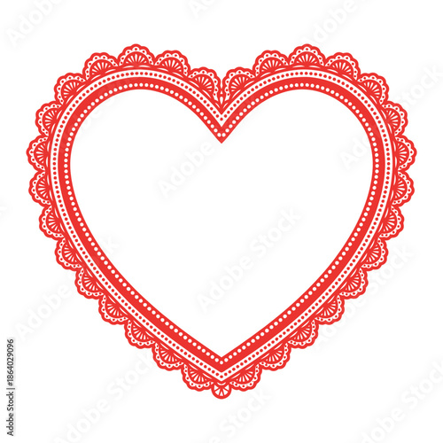 Elegant red lace heart frame illustration. Delicate border design for romantic cards, Valentine's Day, wedding invitations, and love-themed projects