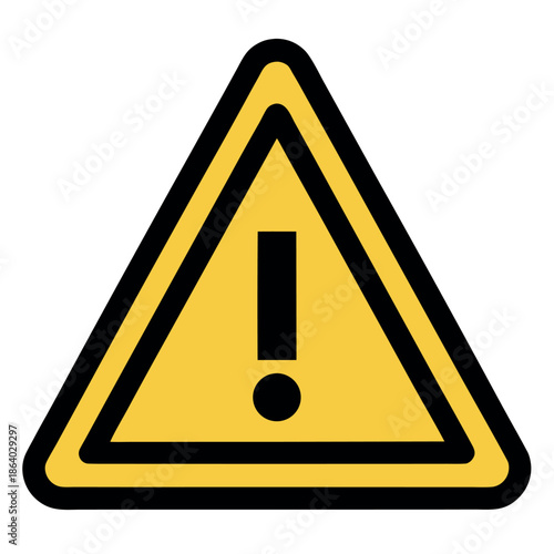Yellow warning triangle with a black border and exclamation mark, flat icon style