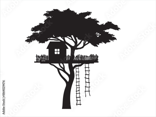 Treehouse with ladder and fence whimsical outdoor adventure