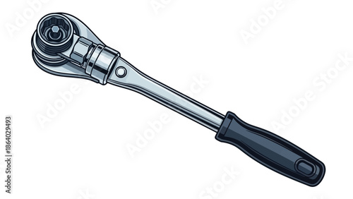 Ratchet wrench tool with socket on white background
