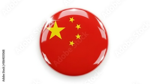 Isolated on white background chinese flag button or badge with a shiny surface