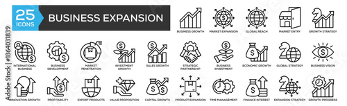 Business Expansion icon collection set. Containing design Business Growth, Market Expansion, Global Reach, Market Entry, Growth Strategy