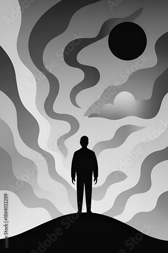 Surreal Silhouette on a Hilltop in Monochrome DreamscapeSpectraGAN Vector