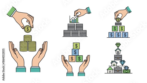 Hands Investing and Saving Money with Financial Growth Concepts.
